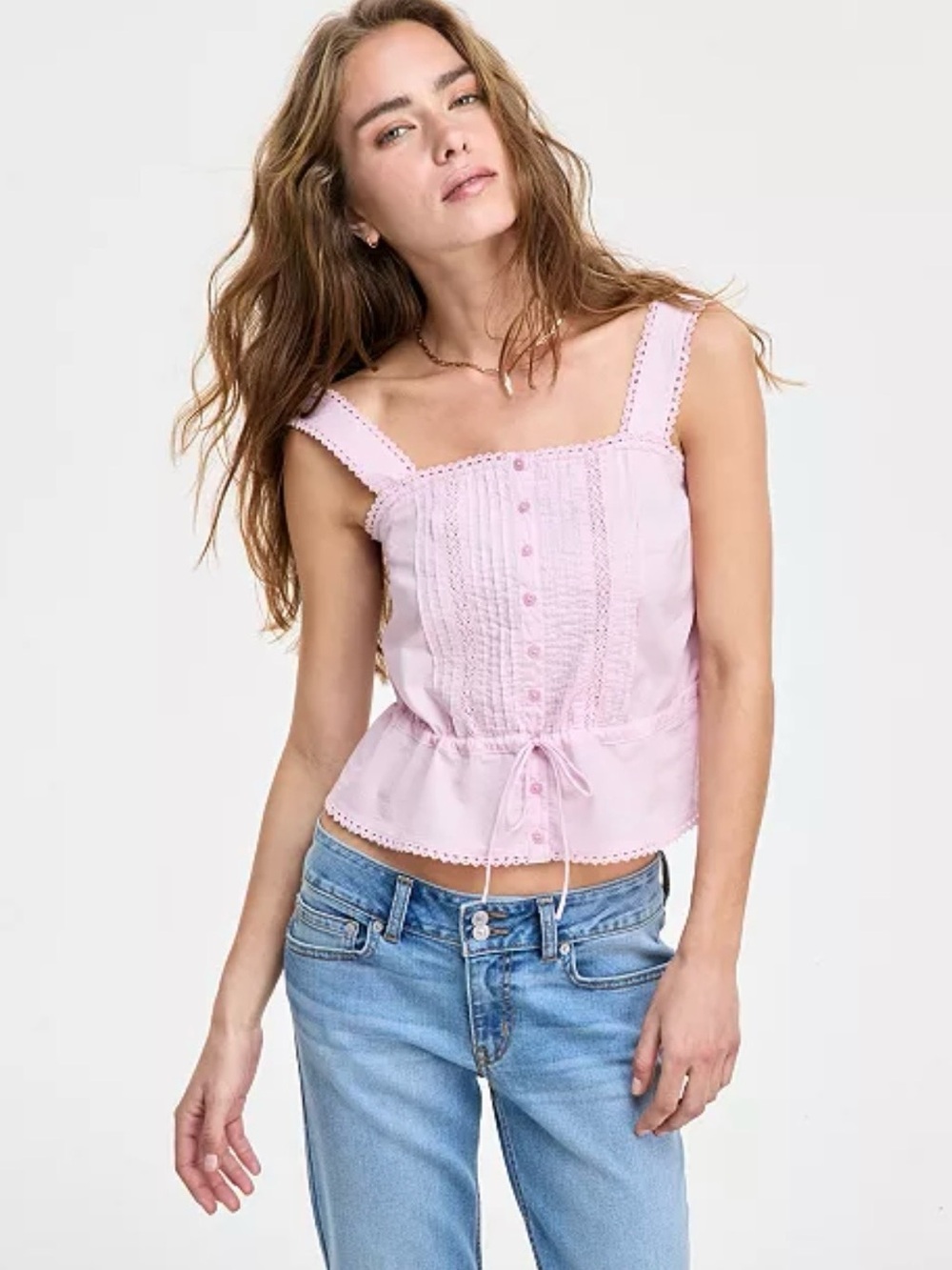 Levi’s Women’s Brynnley Cotton Lace-Trim Blouse - Pink | L - NWT